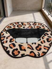1pc Novelty Leopard Print Lip Crystal Velvet Decorative Carpet, Suitable For Living Room, Bedroom, Entryway, Kitchen, Bathroom, Study - Multicolor - View 5