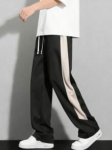 Quần thể thao nam dáng suông đơn giản mùa xuân/hè, quần thời trang kẻ sọc tương phản, quần áo nam, quần tây đen. - màu đen - Xem 2