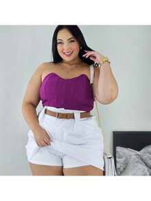 Short Skirt Plus Size Tailored With Belt Various Colors Summer - White - View 5