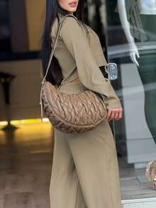 优雅休闲时尚通勤女式连体裤，配有双拉链口袋，适合教师节、返校、生日派对、毕业典礼、舞会、郊游、下午茶、音乐会、度假、办公、日常穿着、街头及机场时尚，春夏秋季皆宜。 - 卡其色 - 查看 3