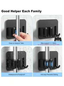 Giá treo chổi và cây lau nhà gắn tường bằng thép không gỉ 304 - Giá đỡ chắc chắn, tiện dụng cho phòng giặt, nhà bếp, tủ quần áo, nhà để xe - Giá đựng cào, xẻng, dụng cụ làm vườn - Nhiều màu - Xem 7