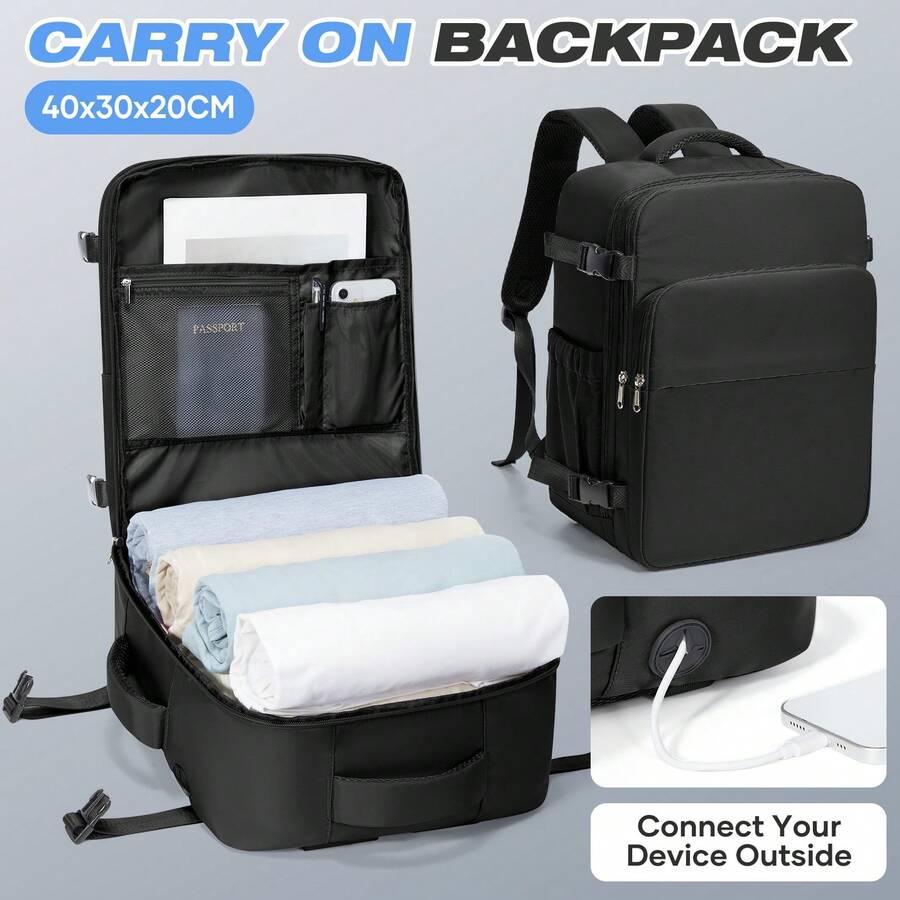 40*30*20厘米男士旅行背包，符合航空公司尺寸标准，瑞安航空防水商务背包，大容量超大个人物品背包，适合工作、商务、旅行、度假、上学、户外活动，可作为男士、学生、父母、朋友的礼物，也可作为徒步旅行包使用。 - 彩色 - 查看 1