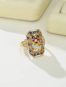 Eterna Glow Retro Bohemian Style Luxury Elegant Colorful Carved Pattern Ring For Casual Attire Vintage Promise Ring For Engagement Wedding Anniversary Daily Wear - Ring - View 4