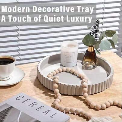 White/Black Wavy Pattern Round Tray - Multipurpose Decor, Suitable For Living Room/Dining Room/Kitchen/Bathroom | Coffee Table Centerpiece/Fruit Storage Rack