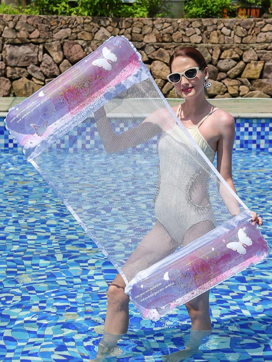 1件粉色蝴蝶充气网状漂浮床，游泳池漂浮吊床水上休闲椅，可爱时尚，适合夏季泳池派对、海滩度假、水上放松 - 水上吊床 - 查看 1