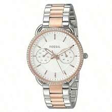 Fossil 女士优雅双色金属表带石英表，奢华水钻表圈，纹理表盘，多子表盘设计，经典时尚，适合日常办公、约会、送给妻子/女友的节日礼物 - 玫瑰金 - 查看 7