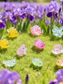 16pcs Luminous Mini Resin Cow Figurines, Glow-In-The-Dark Small Animal Decor For Fairy Garden, Micro Landscape, Aquarium, Potted Plants, Home & Outdoor Decoration, Perfect Party Favors And Birthday Gifts, Random Colors - A - View 2