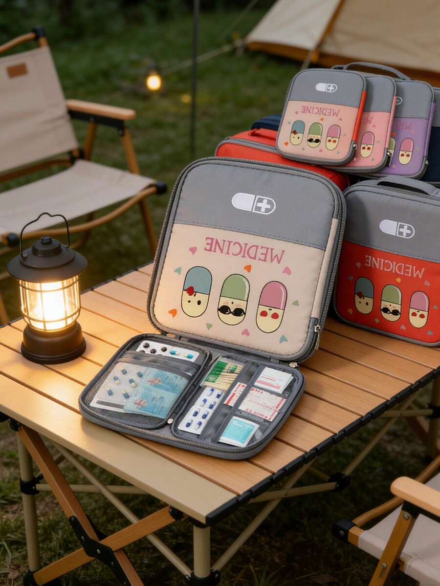Portable Medical Bag With Cute Pill Print, Compact First Aid Kit, Convenient Storage Bag For Travel And Home Use, Small Medicine Pouch, Emergency Pack, Multi-Color Options, Suitable For Daily/Outdoor/Travel Use, Essential For Health-Conscious And On-The-Go Users, Great Gift For Mother's Day, Valentine's Day, Daily Medical Organization