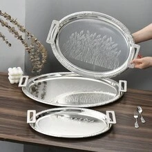 Luxury Oval Handled Tray, Holiday Party Plate/Fruit Plate/Serving Platter, Gathering Blessing Ceremony Tableware, Cosmetic Jewelry Storage Tray (3 Size Options) - View 2