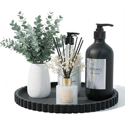 Silicone Bathroom Vanity Tray, Modern Round Decorative Tray For Countertop, Waterproof & Unbreakable Cosmetic Perfume Organizer, Extra-Thick & Sturdy, Easy To Clean Candle Tray