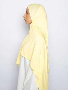 1pc Women's Minimalist Classic Solid Color Elegant Casual Fringe Scarf, Premium Knit Fabric Viscose Jersey Hijabs Scarf, Long Turban Style Headscarf, Suitable For Daily Life, Travel And Gatherings,Beach Towel,Holiday - Lemon Yellow - View 4