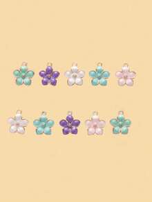 10pcs Alloy Oil Drop Flower Pendant, Necklace, Bracelet And Earring DIY Craft Accessories - Pink - View 11