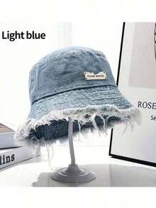 1pc Women's Streetwear Metal Decoration Frayed Brim Casual Fisherman Hat, Versatile Unisex Bucket Hat Daily Wear, Outdoor, Travel, Beach, All Season E1LL - 深藍色 - 查看 9