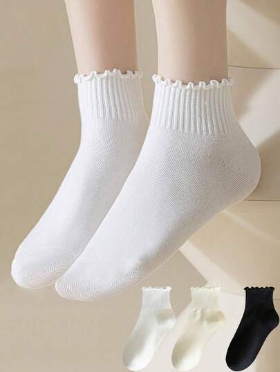 1/3 pares de nuevos calcetines cortos, casuales y dulces de mujer para primavera y verano, con volantes, tubo, tobillo transpirable, puño y unicolor