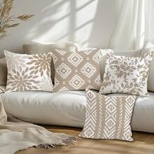 Bộ 4 vỏ gối họa tiết hình học phong cách Bohemian | Chất liệu polyester màu nâu, có khóa kéo, phù hợp cho phòng khách và phòng ngủ, có thể giặt máy (không bao gồm ruột gối) - 4pcs - Xem 10