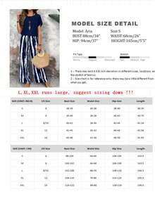 (Free Shipping) Women's 2-Piece Set:Daily Casual Minimalist T-Shirt & Striped Wide-Leg Pants For Spring/Summer; Vacation Outfits Women; Conjunto Para Mujer;Women Two Pieces Outfits For Daily Wear Island Vacation Outfits - Blue - View 2