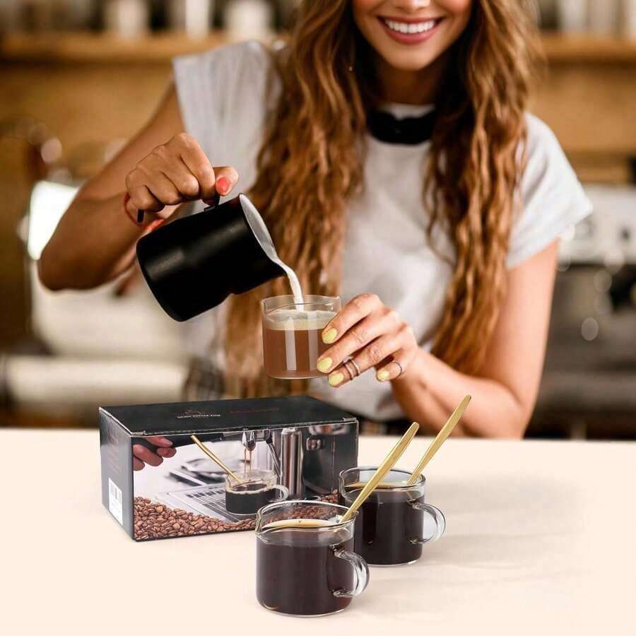 2个/套 4盎司（118毫升）双嘴浓缩咖啡杯，玻璃材质，带把手，适用于制作咖啡、甜点、沙拉酱等。 - 4盎司 - 查看 1