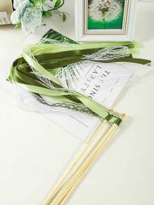 20 piezas Varita de hada con doble cinta multicolor verde, varita mágica con cinta de encaje, serpentinas para fiestas, suministros para fiestas de princesas, varas para baby shower, varas para despedida de bodas, decoración de boda bohemia, accesorios rústicos para baby shower, serpentinas elegantes para fiestas, accesorios para photocall, decoración para baby shower, relleno de bolsas de regalo para fiestas de primer cumpleaños - Verde - Ver 10