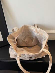 Túi xách nữ dệt tối giản thời trang, dung tích lớn, có khóa cài. - Màu Khaki - Xem 6