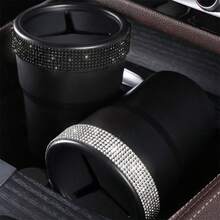 1pc Car Coin Box With Black & Silver Rhinestones, Automotive Coin Storage Box, Rhinestone Decor Creative Car Interior Accessory, Portable & Practical - 1pc Diamond-encrusted Car Coin Holder - View 6
