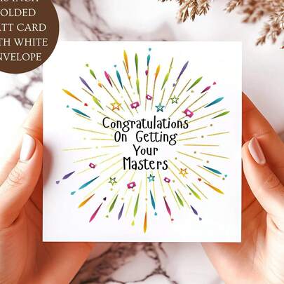 1张“祝贺获得硕士学位”贺卡 - 烫金烟花设计 - 硕士毕业礼物卡，送给毕业生、他、她