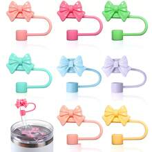 12pcs Reusable Straw Covers With Bow Tie Design, Cute Straw Toppers, Dust-Proof Straw Caps Compatible With 10mm Straws, Cup Accessories - Multicolor - View 1