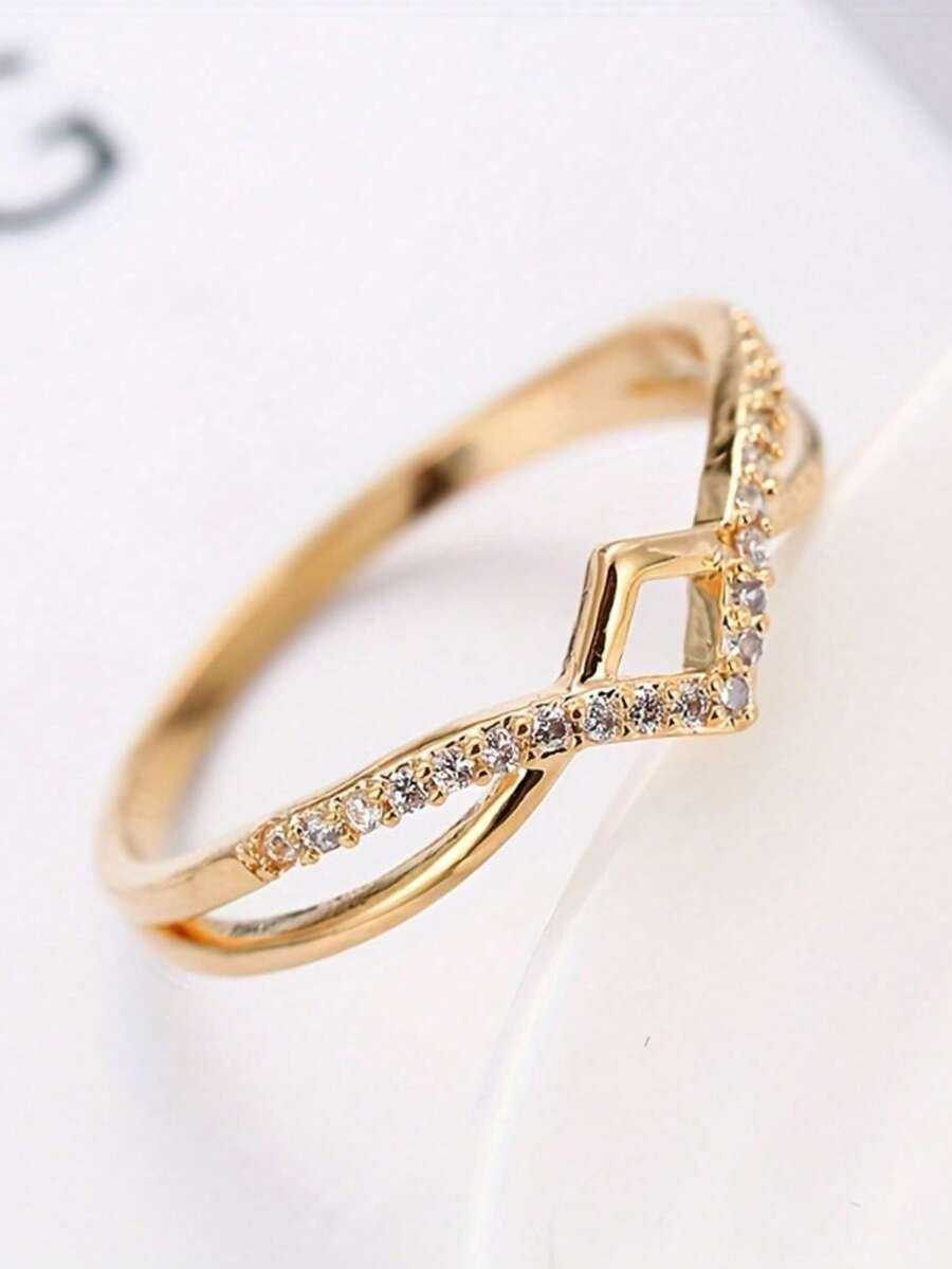 1 chiếc nhẫn nữ thời trang, thiết kế hình học rỗng, đính đá Zirconia sáng bóng, thích hợp đeo hàng ngày, dự tiệc hoặc đa năng. - nhẫn - Xem 1