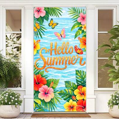 1件夏季泳池派对热带水果泡泡瓷砖门帘装饰，适用于假日夏季游泳装饰、夏季门帘拍照背景、室内外前门节日派对装饰