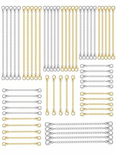 Winee 30-Piece Necklace Extender Chain, Necklace Extender Chain 30-Piece Set, Women's Necklace Extender Chain, Girls' Bracelet, Anklet Extender Chain, Jewelry-Making Necklace Extender Chain, 2 Inches, 3 Inches, 4 Inches, 5 Inches, 6 Inches (15 Gold Pieces, 15 Silver Pieces)