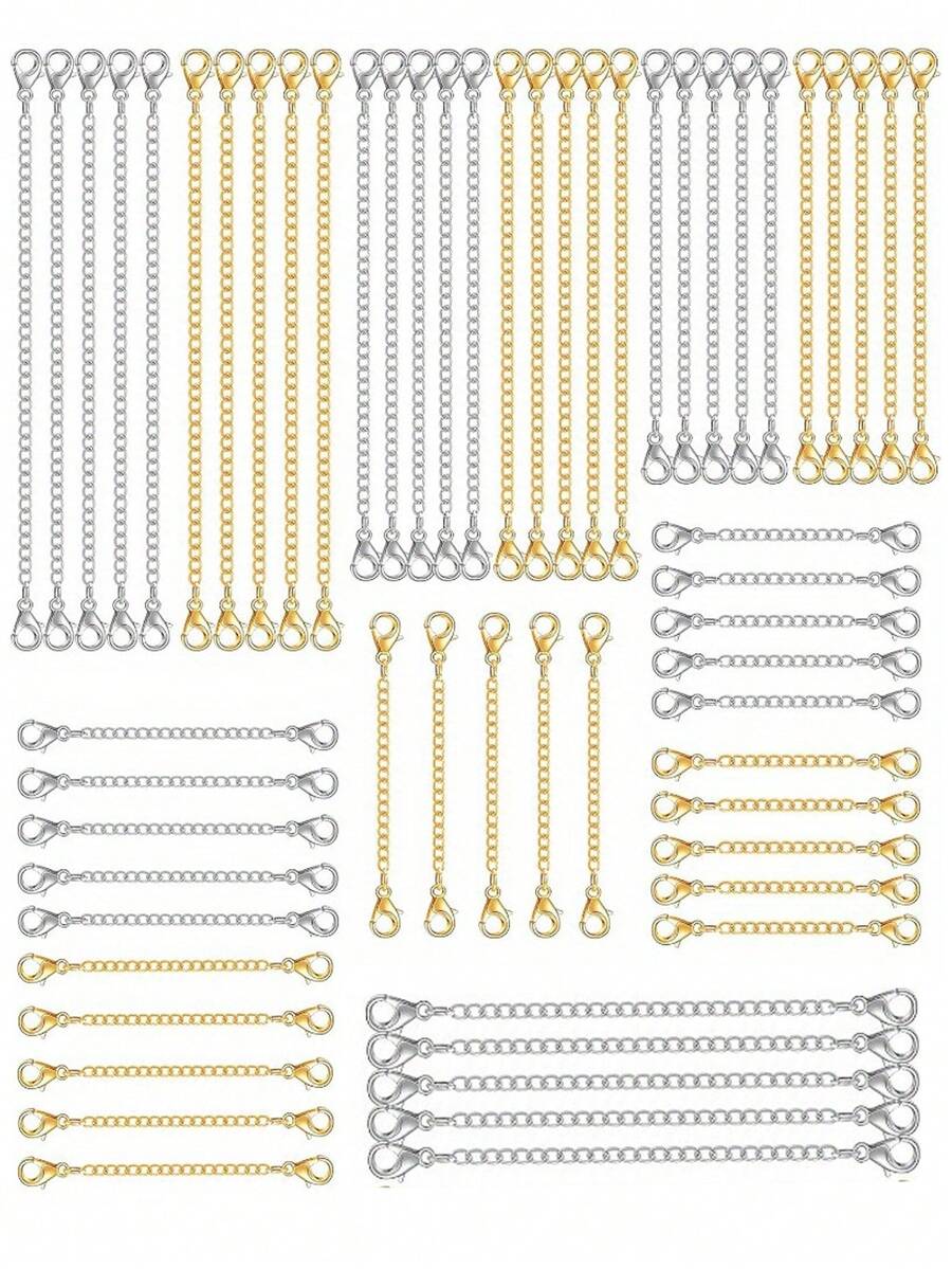 Winee 30-Piece Necklace Extender Chain, Necklace Extender Chain 30-Piece Set, Women's Necklace Extender Chain, Girls' Bracelet, Anklet Extender Chain, Jewelry-Making Necklace Extender Chain, 2 Inches, 3 Inches, 4 Inches, 5 Inches, 6 Inches (15 Gold Pieces, 15 Silver Pieces) - Color Mixing - View 1