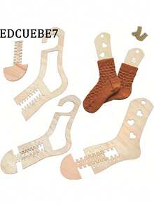 EDCUEBE7 4pcs Natural Wood Sock Blockers, Handmade DIY Christmas Sock Mold, Christmas Knitted Sock Shaper Stretcher, Sock Display Knitting Yarn Craft Supplies, Adjustable Handmade Knitting Board Tool For Beginners - 4pcs - View 2