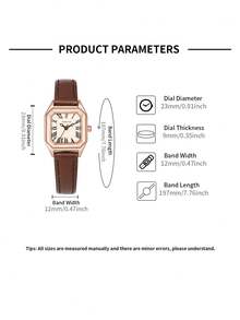LUCKYFOX 1pc Boxed Women's Vintage Luxury Minimalist Square Dial Leather Strap Quartz Watch, Suitable For Daily Life, Halloween, Back To School - Brown - View 5