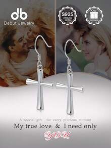 S925 Sterling Silver Simple Cross Earrings, Minimalist Christian Jewelry, Unisex Daily Wear, Mother's Day Gift, Gift Box - Cross Earrings - View 11