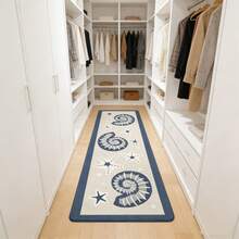 1pc Ocean Series Running Carpet, Featuring Seashell Pattern, Spring/Summer Ocean Themed Carpet, Displaying Blue And White Beach Design, Suitable For Bedroom Use - Multicolor - View 3