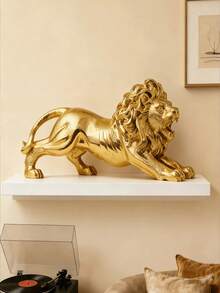 1pc Retro Style Resin Gold Lion Statue, Ideal For Decorating Bars, Offices And Bedrooms. This Lion Wall Decor Is A Perfect Home, Office, Bookshelf And Tabletop Display Item, Serving As A Charming Decor Piece And Collectible Asian Animal Sculpture. - 1PC - View 2