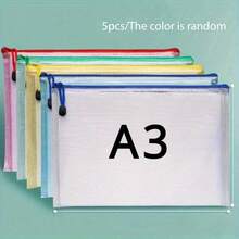 5-Piece Mesh Zipper Bag Set, Available In 5 Colors, Suitable For A3, A4, A5 And Letter Size Documents, Ideal For Organizing School Supplies, Puzzles And Travel Storage. Zipper Document Folders - Art, Data And Drawing Storage Bags With Mesh Design (Random Color) - Sets - View 13