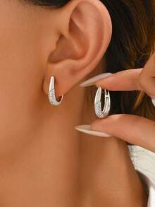 ESBERRY 1 Đôi bông tai vòng tối giản đính đá Zirconia, trang sức bạc 925, thích hợp đeo hàng ngày, quà tặng sinh nhật/Ngày Valentine, món quà trang sức thanh lịch. - Bông tai đính kim cương - Xem 6