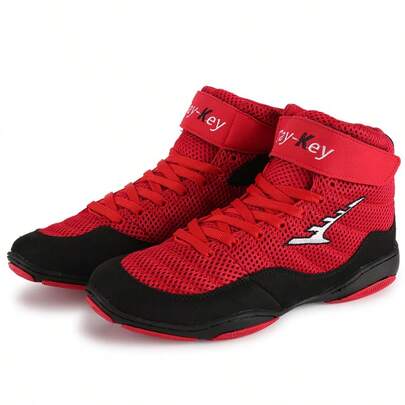 男士高帮拳击鞋，防滑透气武术摔跤鞋，橡胶鞋底室内拳击训练鞋