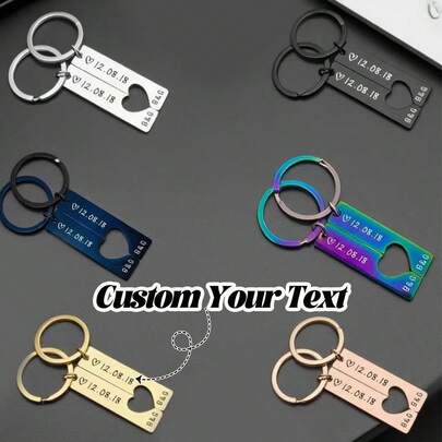 1 par de llaveros personalizados grabados en acero inoxidable, llavero de pareja con estilo personalizado con fecha, aniversario, cumpleaños, regalo del Día del Padre, ideal para el Día del Hombre, Día de la Mujer