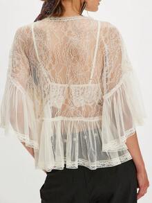Women's Lace Tops Y2K Vintage Boho Sheer Mesh Tulle V Neck Bell Sleeve Floral Embroidery Peplum Blouse Tops Spring Summer Casual Daily Vacation Wear - 白色 - 查看 2