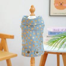 PETCIRCLE 1件宠物衣服 狗狗服装 春夏新款 防污耐用 小型犬外套 - 金箔花卉印花外套 - 藍色 - 查看 10