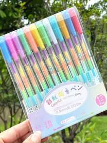Random 6pcs/12pcs Vibrant Pastel Pens In Rainbow Gradient With 6 Colors, Fluorescent Black Card Pens For Greeting Cards - Multicolor - View 4