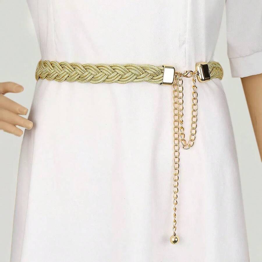 Women's Gold Twist Waist Belt, Suitable For Daily Wear - Gold - View 1
