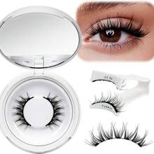 1 Set Magnetic False Eyelashes With Applicator Tool, Natural Look Reusable Magnetic Lashes, Lightweight Suitable For Natural Makeup - 1 Style - Black - View 3
