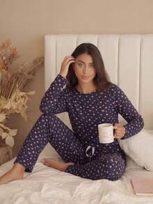 Women's Winter Pajama Set, Peach Skin - Màu xanh ngọc - Xem 2
