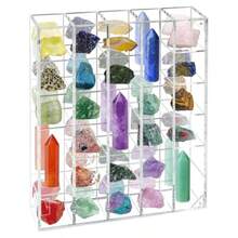 Vitrina de acrílico de roca caja de colección de acrílico transparente con parte trasera espejada caja de almacenamiento de piedras ajustables para vidrio mineral organizador con puerta magnética - Transparente - Ver 1