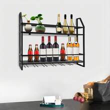 YUNRUX Estante para vino y estante para copas de vino - Negro - Ver 9