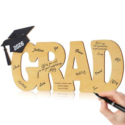 Trang trí lễ tốt nghiệp năm 2026, Bảng ký tên tốt nghiệp bằng gỗ, Bảng ký tên hình mũ tốt nghiệp phong cách cổ điển, Trang trí tiệc tốt nghiệp trung học và đại học năm 2026