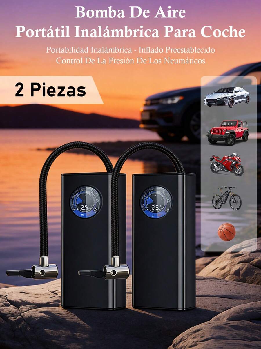 Compresor de Aire Portátil 150 PSI – Inflado Rápido, Compacto, Recargable, Segur o y Fácil de Usar para Autos, Bicicletas y Más
