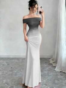Women's Stylish Ombré Bodycon Off-The-Shoulder Sheath Dress - Grey - View 3